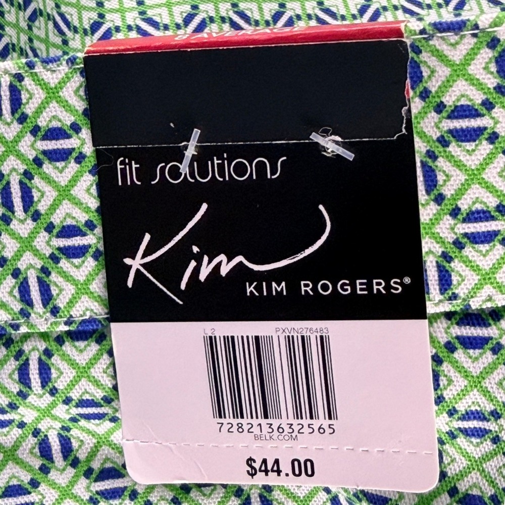 Kim Rogers Fit Solutions Slimming Capris Green Blue Geometric Pants Womens 8 NWT - Picture 7 of 10